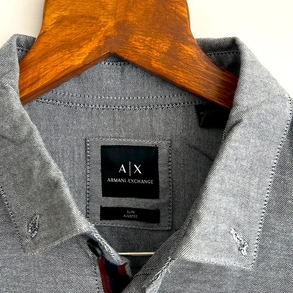 Men’s Armani Exchange Gray Slim Fit Cotton Long Sleeved Button Up Shirt - Picture 3 of 12